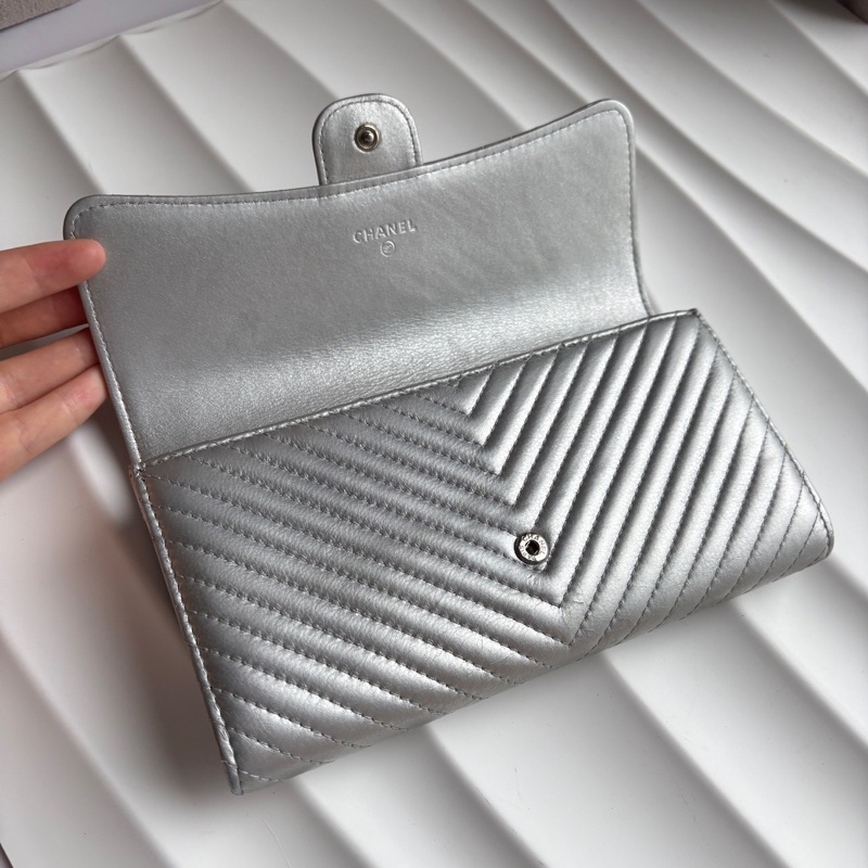 【97新 ✨ 全網最低價!】 Chanel 香奈兒銀色 山形紋錢包 長夾(下單前先詢問庫存❗️❗️)-6