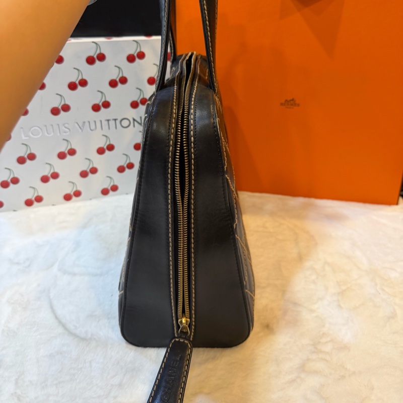 【95新 ✨ 全網最低價!】香奈兒/Chanel 黑色牛皮金扣 菱格紋手提包 31cm(下單前先詢問庫存❗️❗️)-4