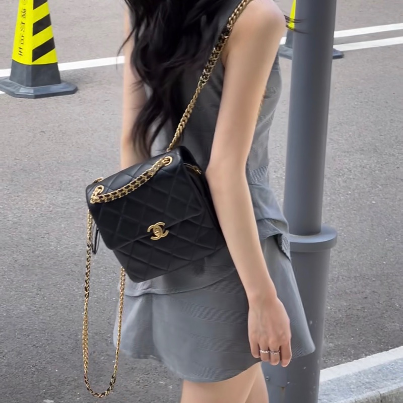 ✨Chanel ado黑金後背包 晶片款 98新🖤-1