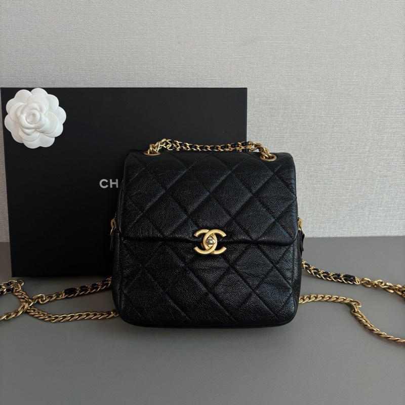 ✨Chanel ado黑金後背包 晶片款 98新🖤-2