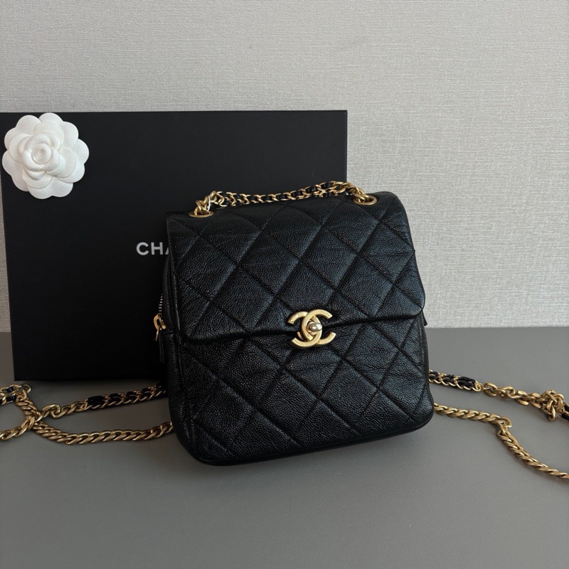 ✨Chanel ado黑金後背包 晶片款 98新🖤-3