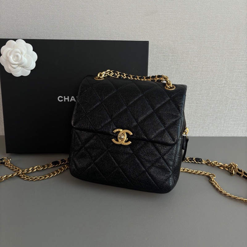✨Chanel ado黑金後背包 晶片款 98新🖤-4