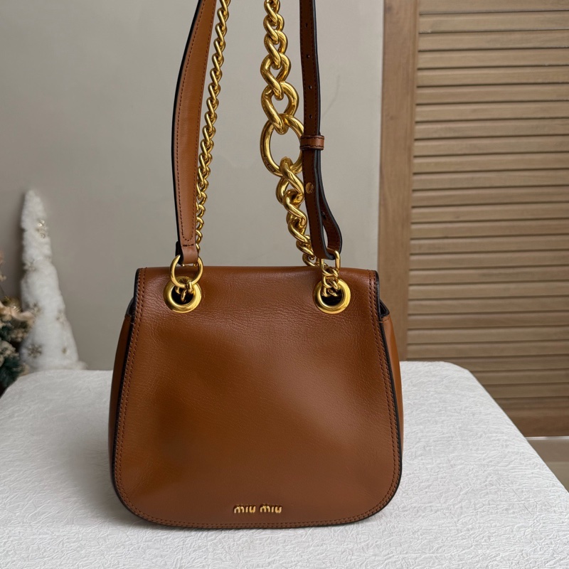 Miumiu繆繆 棕色 金屬環馬鞍包 單肩斜挎包 🈚附件-1