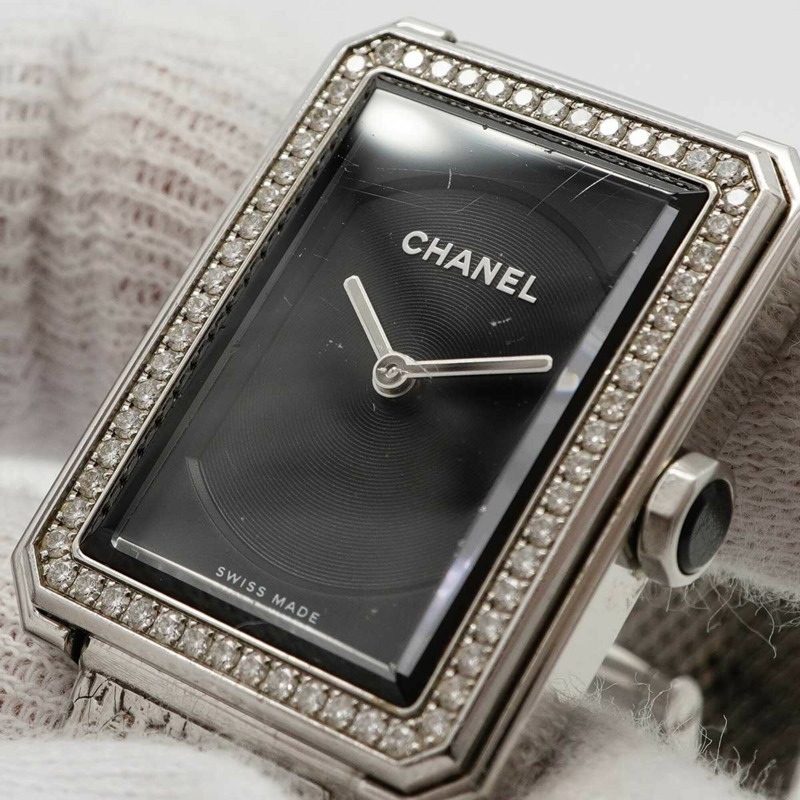 香奈兒男友風斜紋軟呢 H4877 黑色錶盤女錶-6