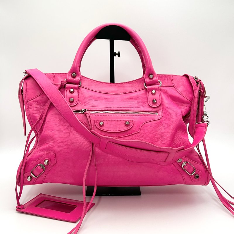 BALENCIAGA 粉銀大號  手提肩背機車包 38*25*14 98新配件鏡子-1