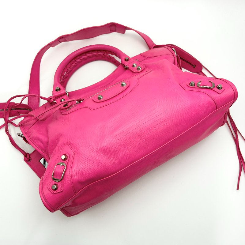 BALENCIAGA 粉銀大號  手提肩背機車包 38*25*14 98新配件鏡子-2