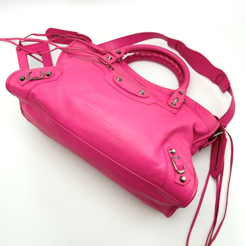 BALENCIAGA 粉銀大號  手提肩背機車包 38*25*14 98新配件鏡子-3