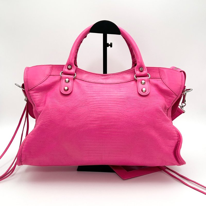 BALENCIAGA 粉銀大號  手提肩背機車包 38*25*14 98新配件鏡子-4