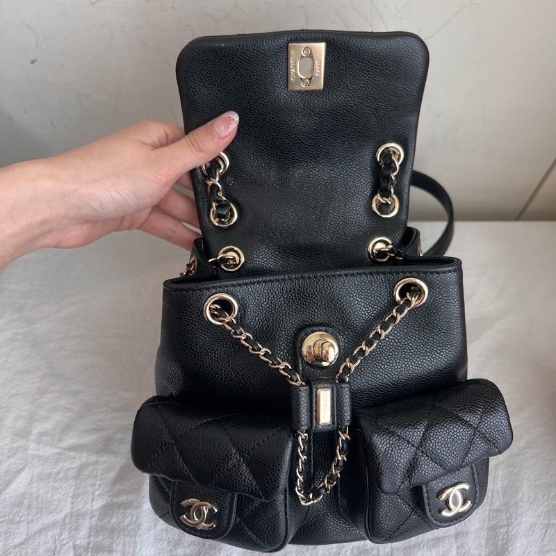 ෆ Chanel Duma青蛙後背包 荔枝牛雙肩後背 小號✨膠膜在-21