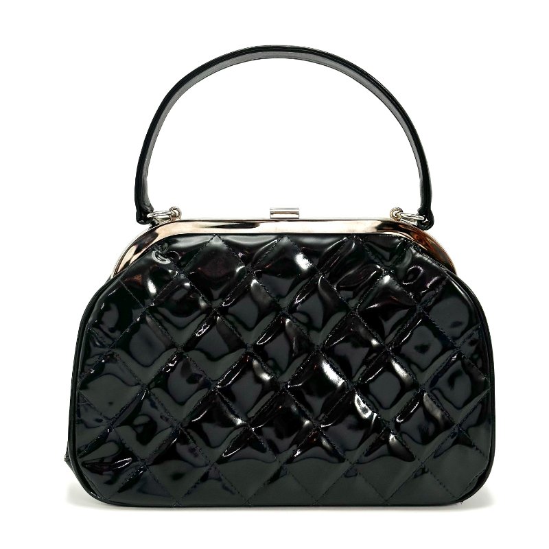 CHANEL 中古黑銀漆皮Vintage 手提蛙口包 24.5*17*5 98新配件盒子塵袋保卡-5