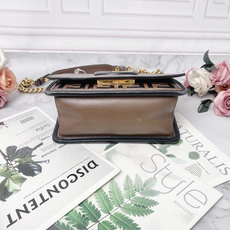 Fendi Kan I F棕色肩背老花斜背包19*15*7.5cm 98新配件塵袋-5