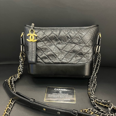 Chanel/香奈兒黑金流浪小號鏈條單肩斜挎手提包 29開有卡