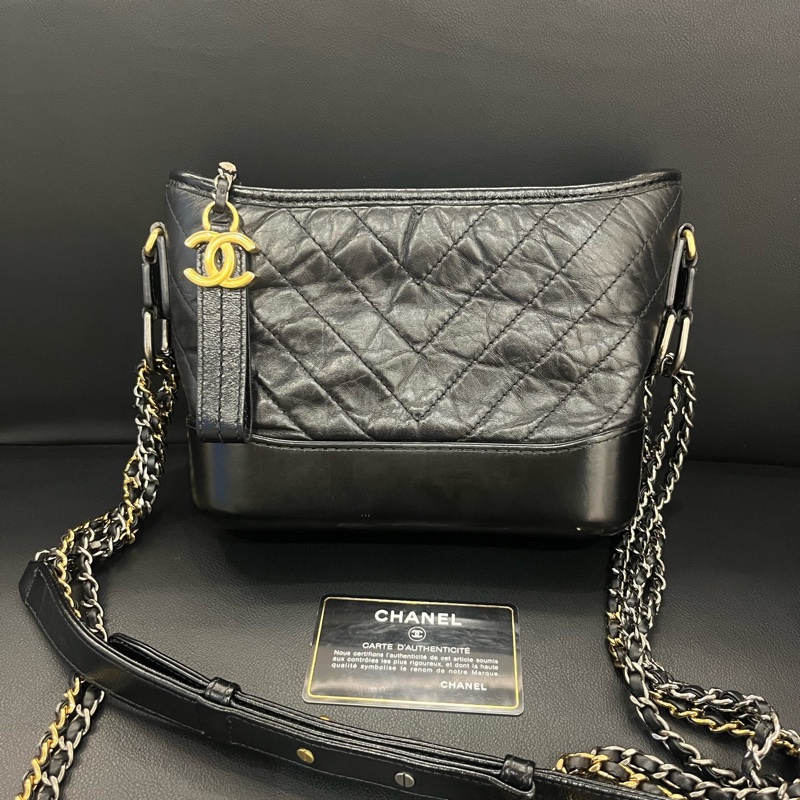 Chanel/香奈兒黑金流浪小號鏈條單肩斜挎手提包 29開有卡-0