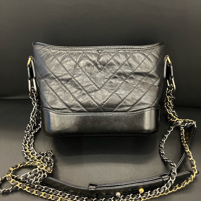 Chanel/香奈兒黑金流浪小號鏈條單肩斜挎手提包 29開有卡-2