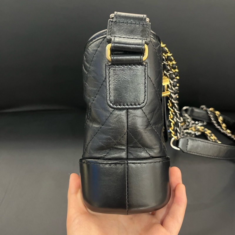 Chanel/香奈兒黑金流浪小號鏈條單肩斜挎手提包 29開有卡-3