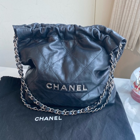 Chanel 22B 垃圾袋 黑銀小號