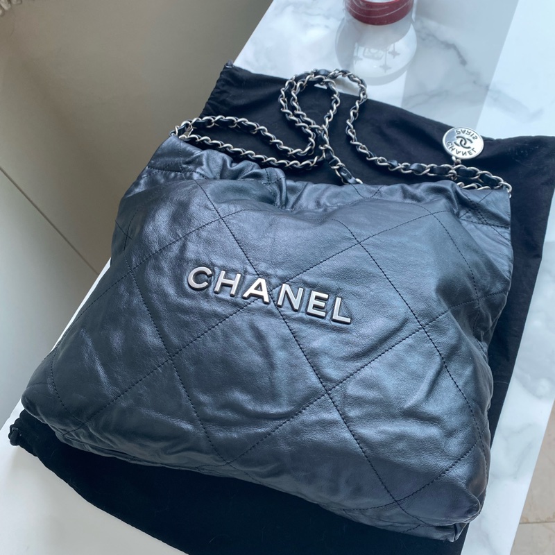 Chanel 22B 垃圾袋 黑銀小號-2