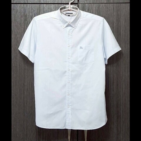 BURBERRY 博柏利 LONDON 戰馬 男淺藍短袖襯衫L