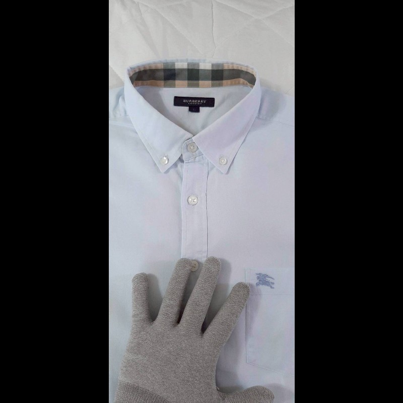 BURBERRY 博柏利 LONDON 戰馬 男淺藍短袖襯衫L-2