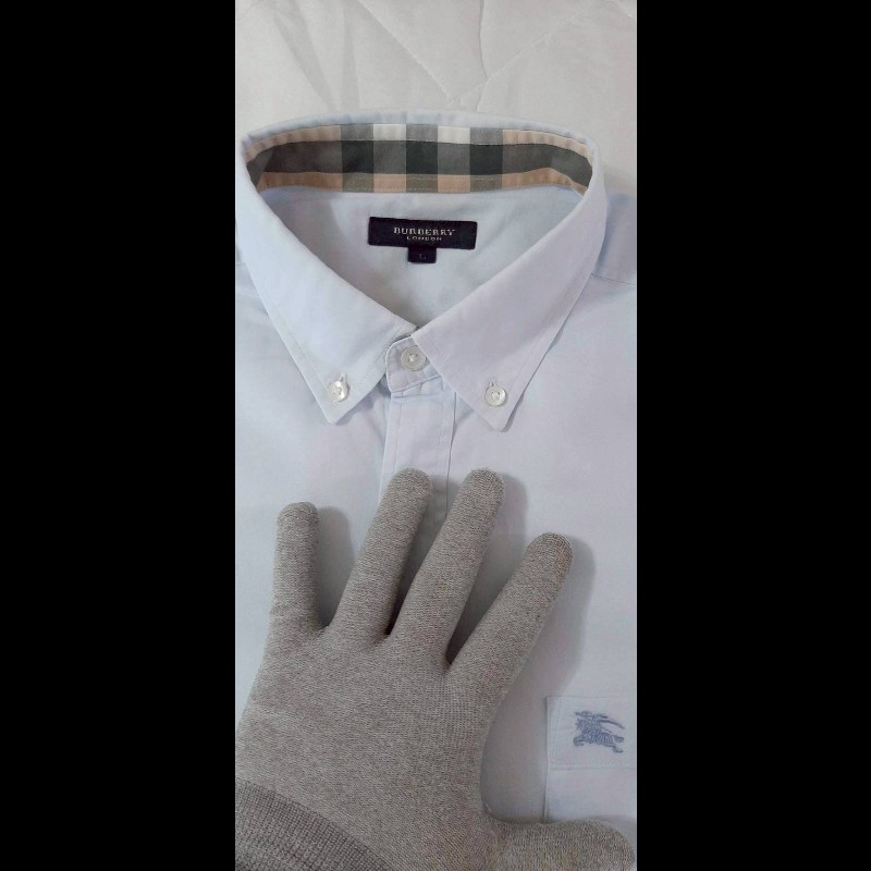 BURBERRY 博柏利 LONDON 戰馬 男淺藍短袖襯衫L-4