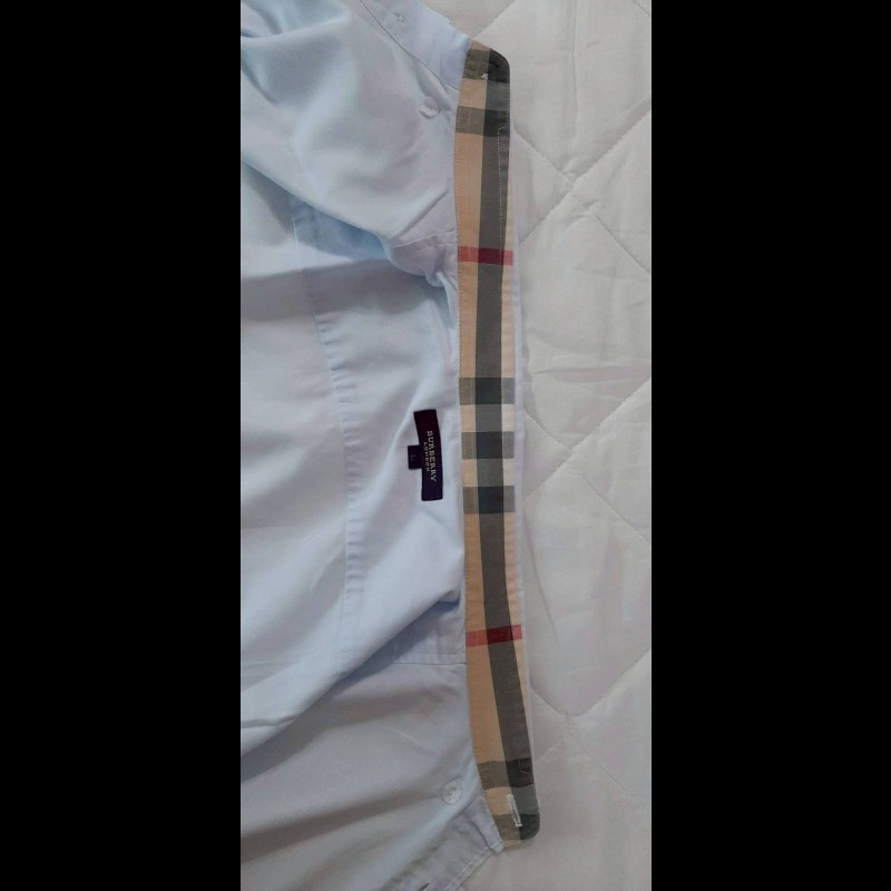 BURBERRY 博柏利 LONDON 戰馬 男淺藍短袖襯衫L-6