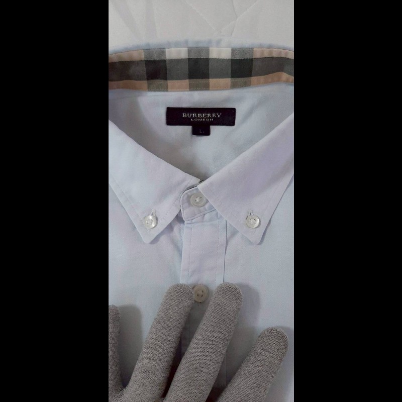 BURBERRY 博柏利 LONDON 戰馬 男淺藍短袖襯衫L-7