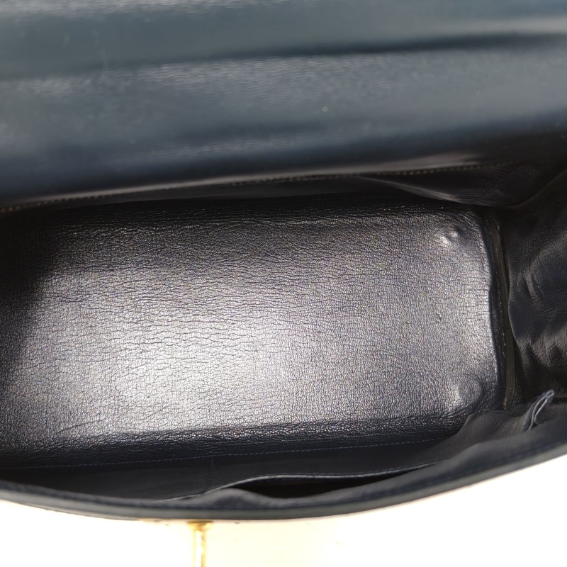 HERMES Kelly32印度藍Box皮/帆布圈K金扣-5