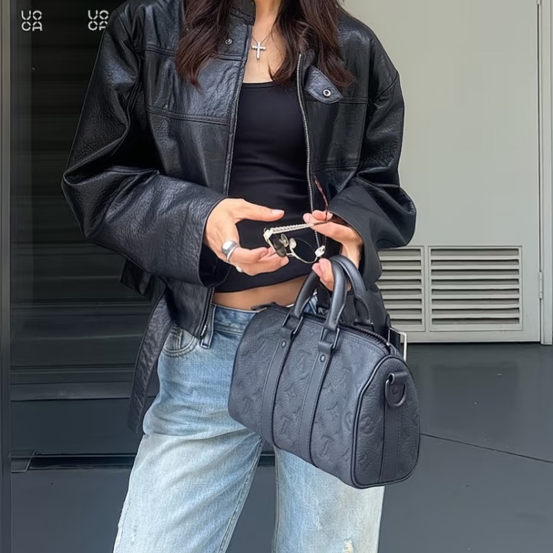 🥷Louis Vuitton 路易威登 KEEPALL25全皮黑武士手提斜挎包⚽️🎱純芯片尺寸25*14 A5462-25