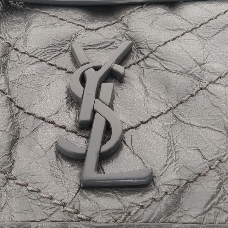 SAINT LAURENT NikiMini21灰色牛皮銀扣-4