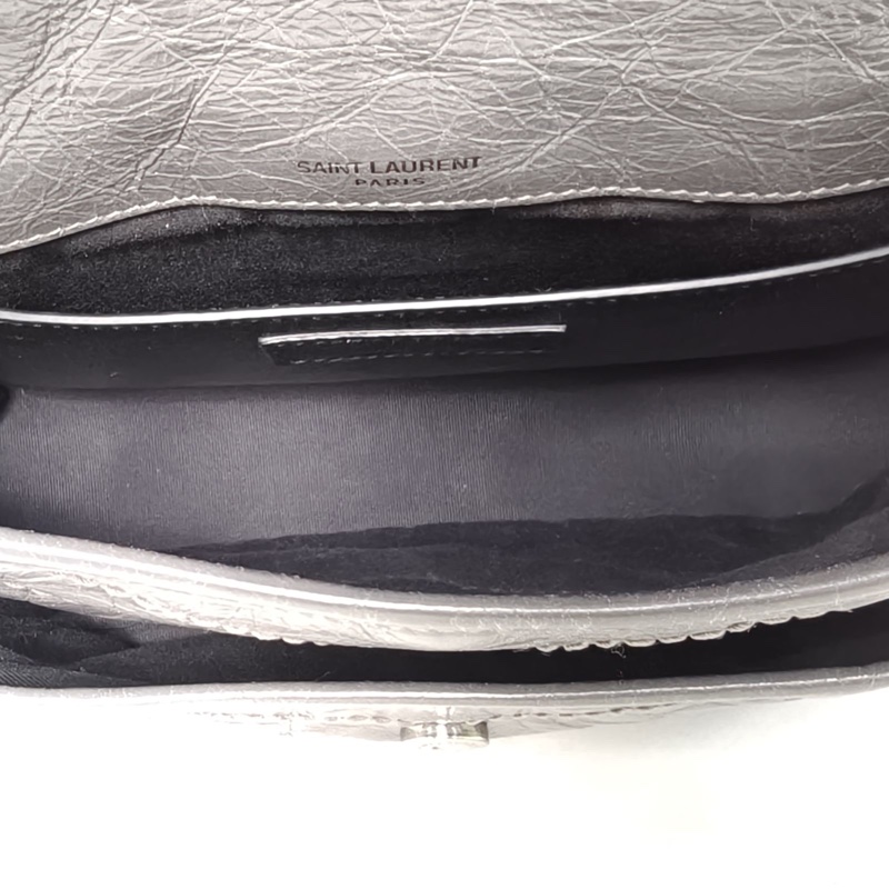 SAINT LAURENT NikiMini21灰色牛皮銀扣-5