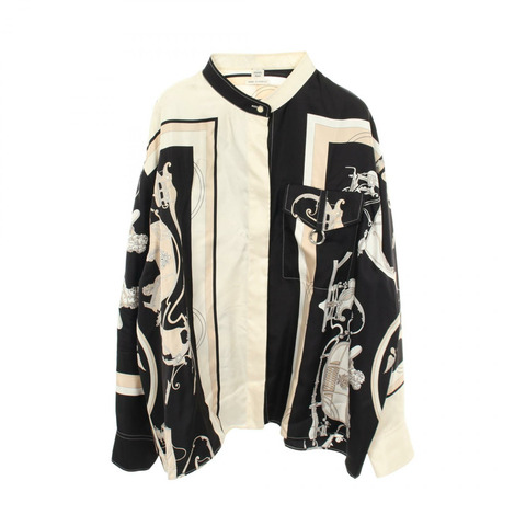 愛馬仕 Twillaine EX-LIBRIS 立領長袖襯衫 #42 絲質黑色二手