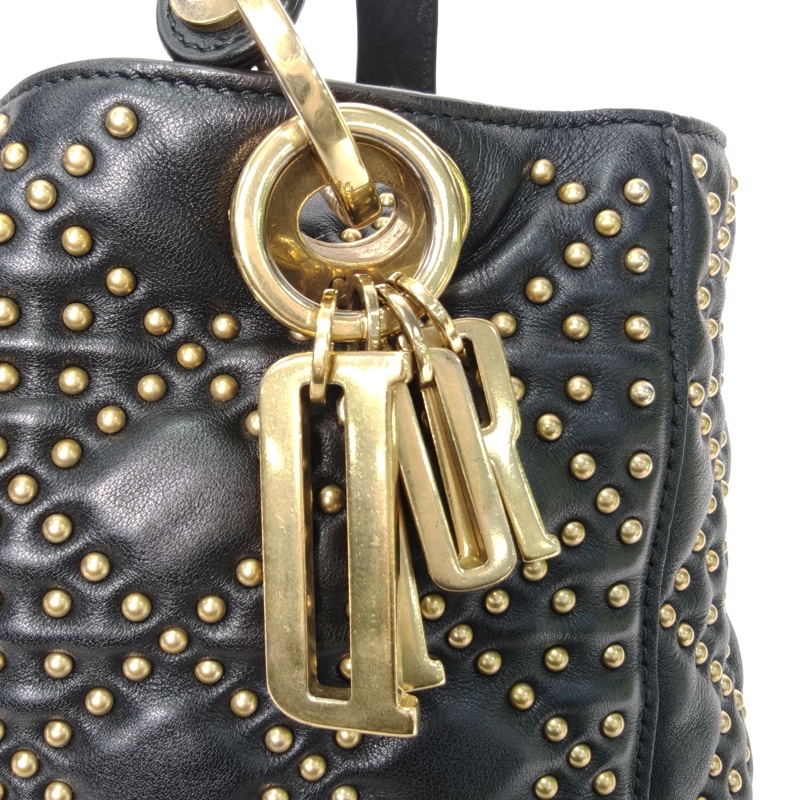 DIOR LadyDior戴妃包五格黑色羊皮2017鉚釘飾面-4