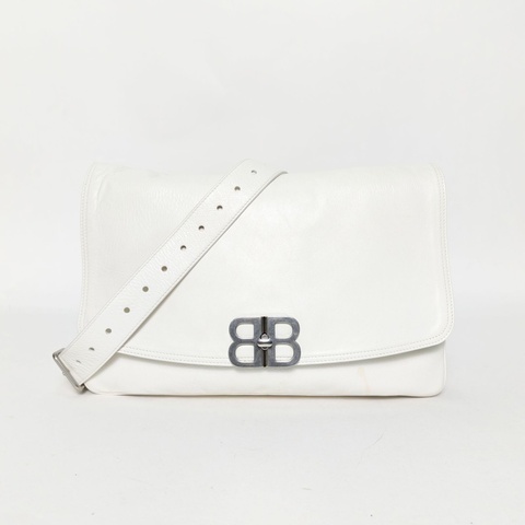 BALENCIAGA 白色牛皮銀扣巴黎世家BBSOFT大號