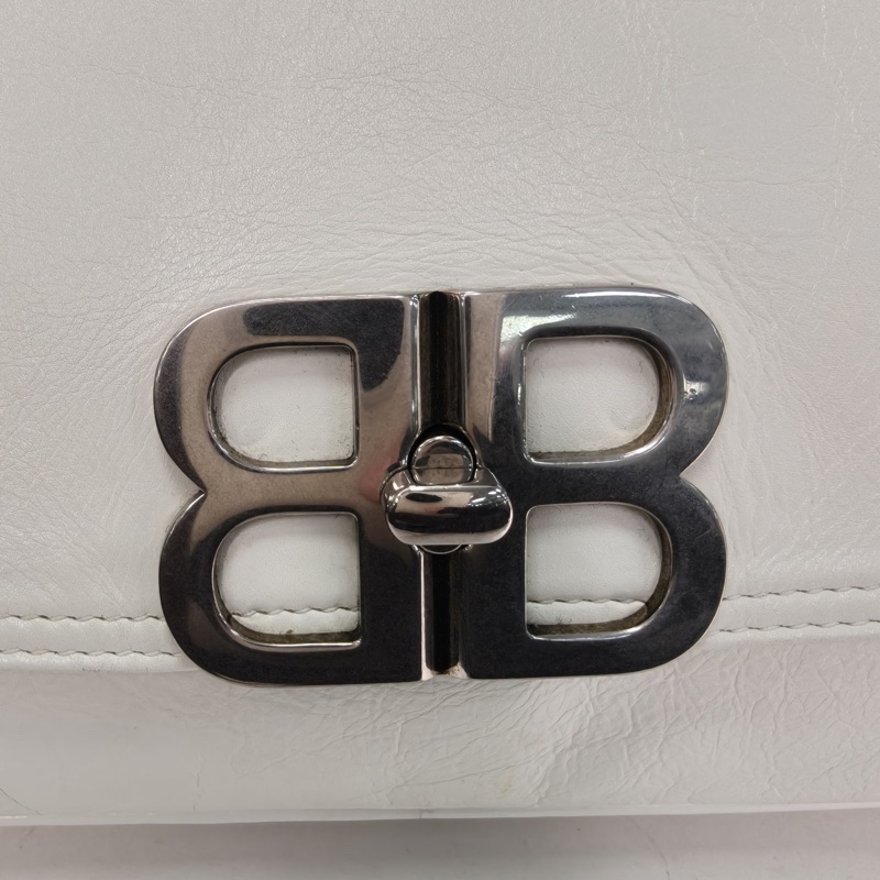 BALENCIAGA 白色牛皮銀扣巴黎世家BBSOFT大號-4