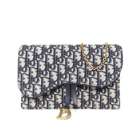 DIOR SADDLE馬鞍鏈條WOC22厚款墨藍色帆布金扣2022印花