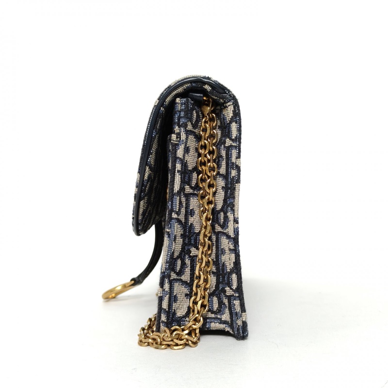 DIOR SADDLE馬鞍鏈條WOC22厚款墨藍色帆布金扣2022印花-1
