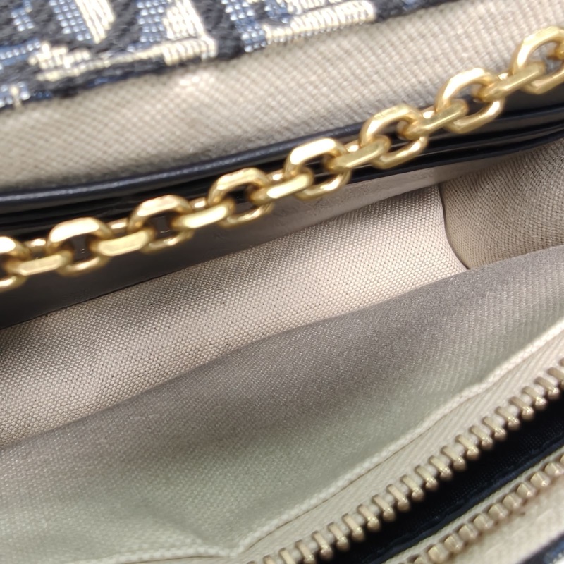 DIOR SADDLE馬鞍鏈條WOC22厚款墨藍色帆布金扣2022印花-5