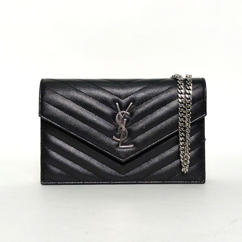 SAINT LAURENT CASSANDRA信封腋下包WocV紋黑色牛皮銀扣
