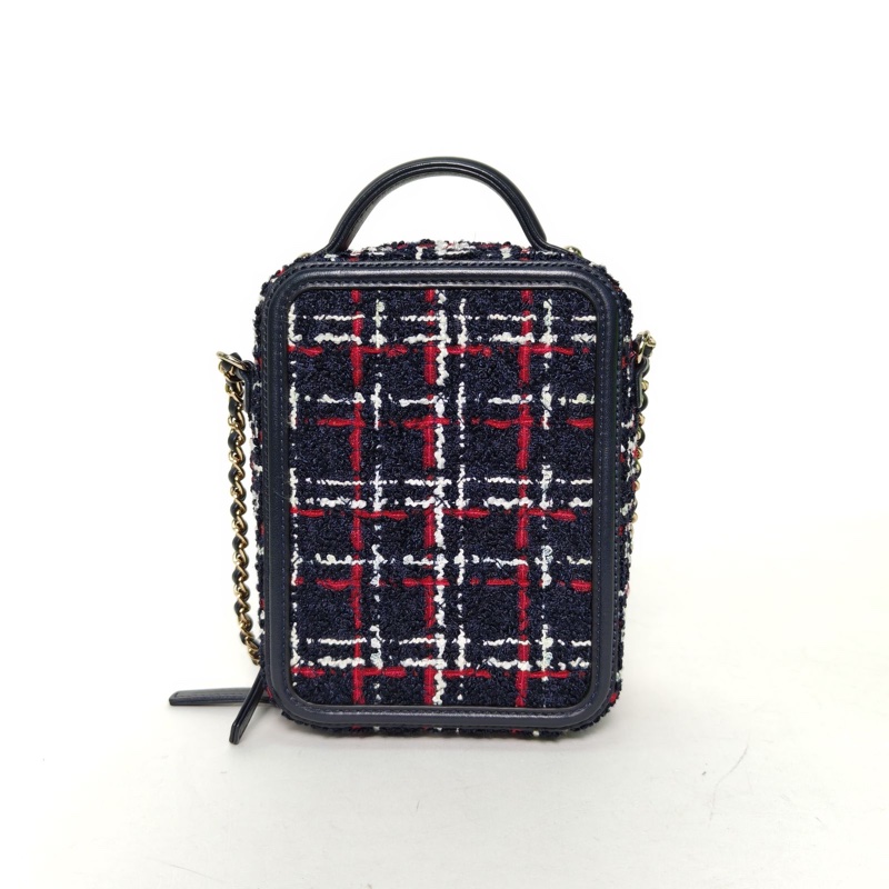 CHANEL VanityCase相機包豎版拼色毛呢30開淺金扣-2