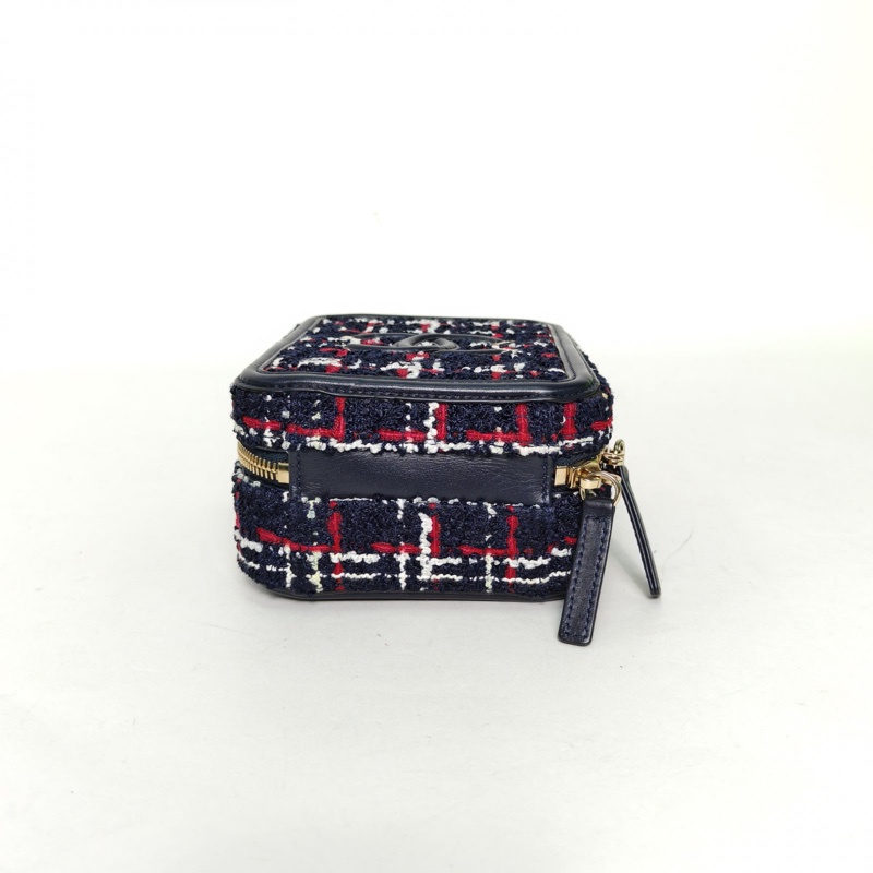 CHANEL VanityCase相機包豎版拼色毛呢30開淺金扣-3