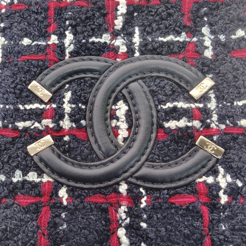 CHANEL VanityCase相機包豎版拼色毛呢30開淺金扣-4