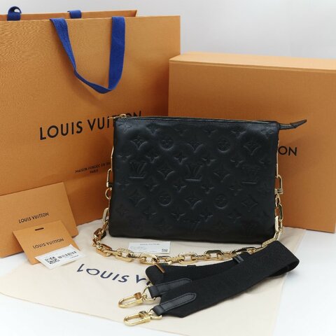 Louis Vuitton 路易威登 Coussin PM 黑色 羊皮 金鍊  帆布肩帶 鏈條肩帶 單肩包 斜挎包