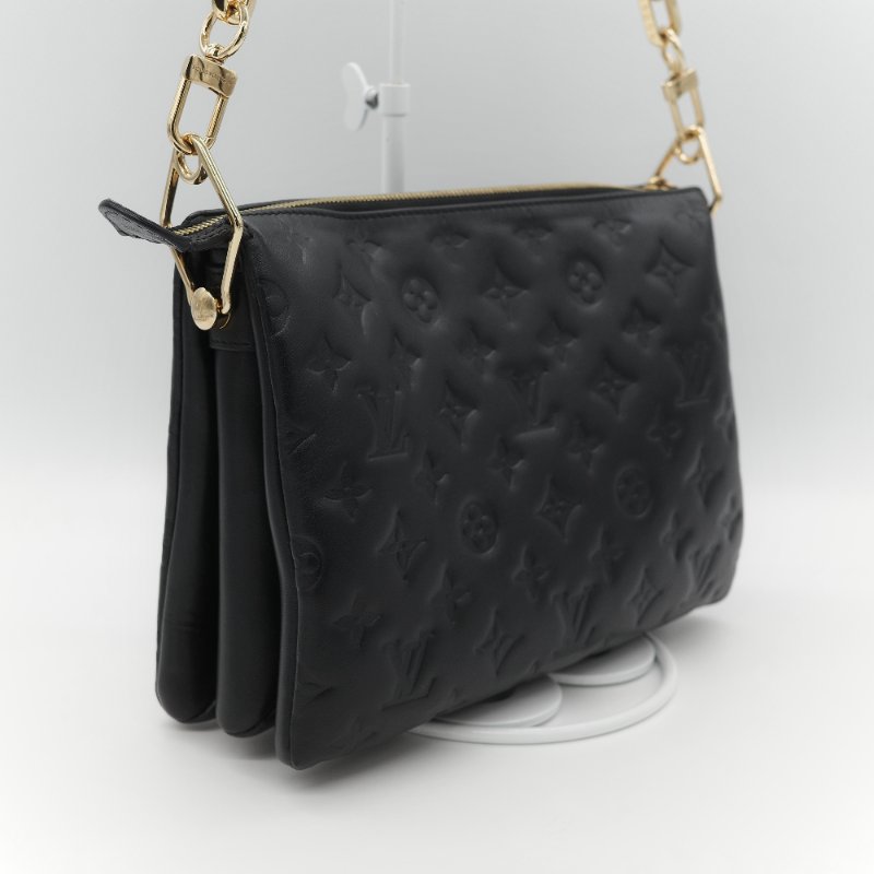 Louis Vuitton 路易威登 Coussin PM 黑色 羊皮 金鍊 帆布肩帶 鏈條肩帶 單肩包 斜挎包-5