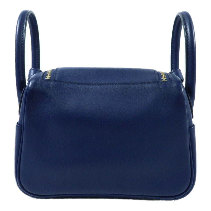 HERMES Swift皮革Mini Lindy金扣手挽肩背兩用袋Bleu Encre-1