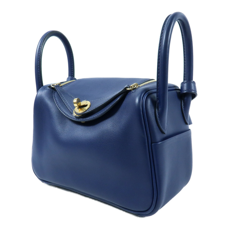 HERMES Swift皮革Mini Lindy金扣手挽肩背兩用袋Bleu Encre-2