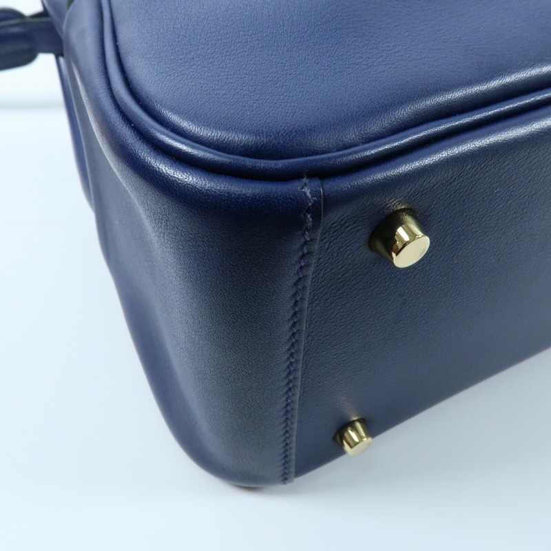 HERMES Swift皮革Mini Lindy金扣手挽肩背兩用袋Bleu Encre-4
