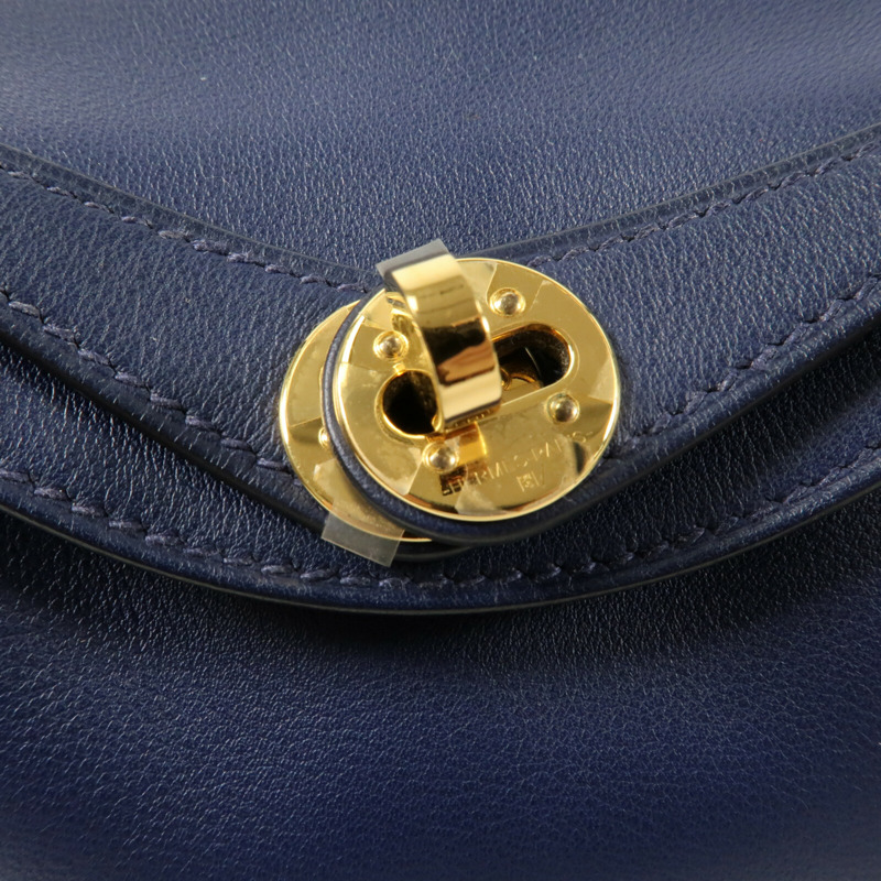 HERMES Swift皮革Mini Lindy金扣手挽肩背兩用袋Bleu Encre-9