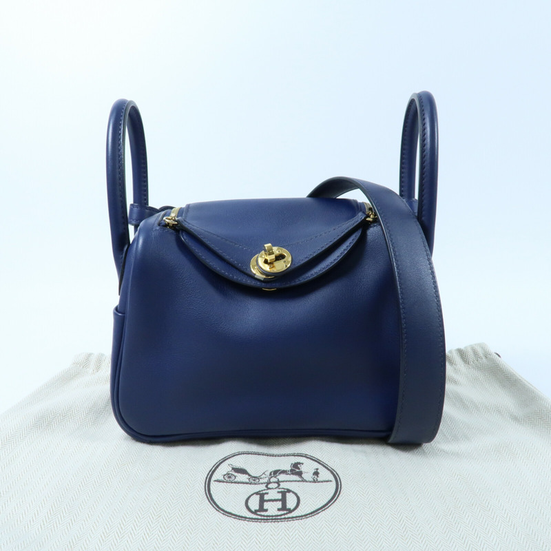 HERMES Swift皮革Mini Lindy金扣手挽肩背兩用袋Bleu Encre-15