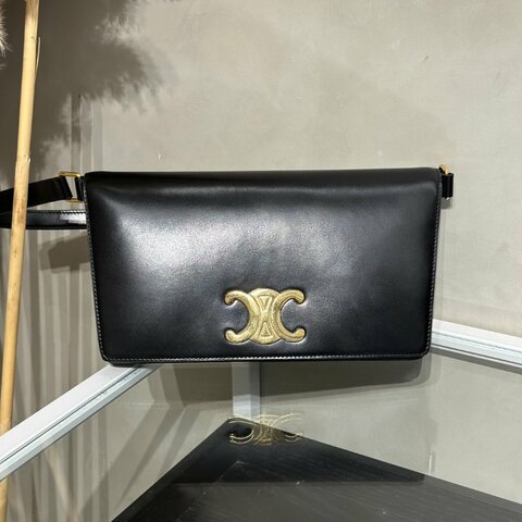 CELINE Triomphe光滑牛皮單肩包 - 黑金