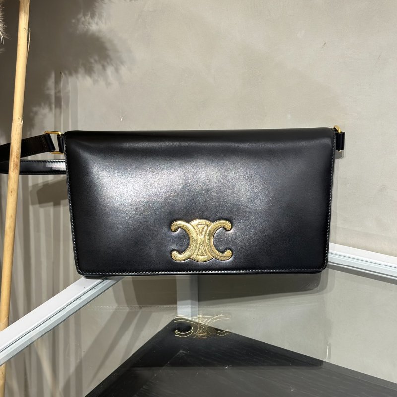 CELINE Triomphe光滑牛皮單肩包 - 黑金-0